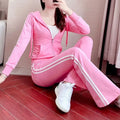Women's hooded sweater sportswear three-piece set in solid colour top, pants, and vest with zipper
