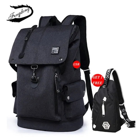 Travel laptop backpack 45x30x17cm in black with padded compartment