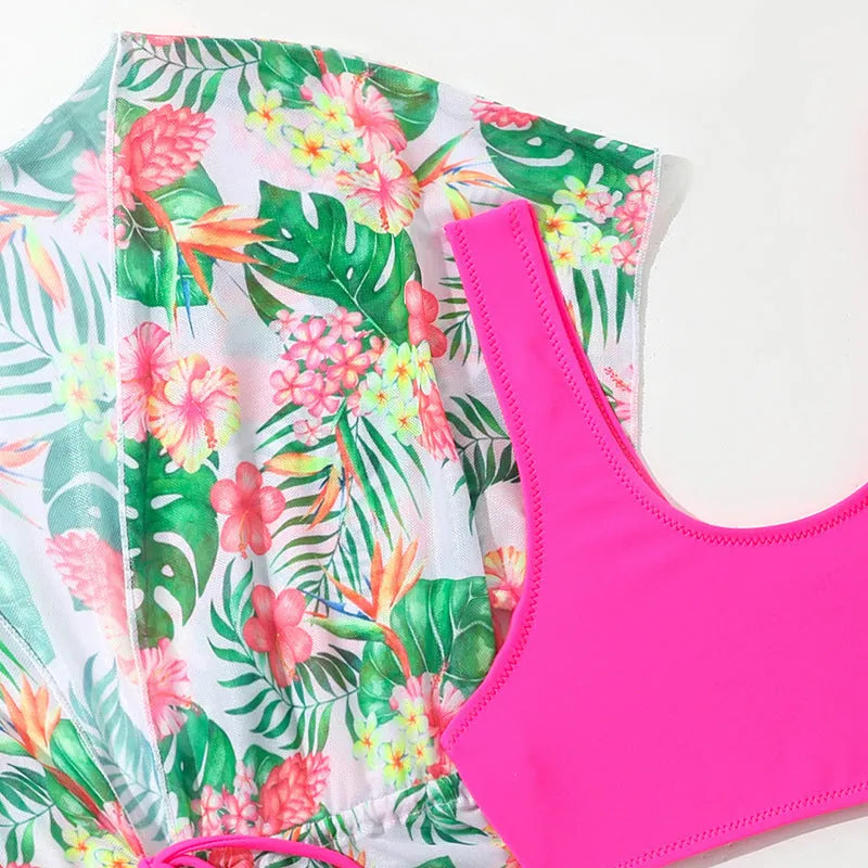 Girls' floral two-piece polyester swimsuit briefs on a white background.