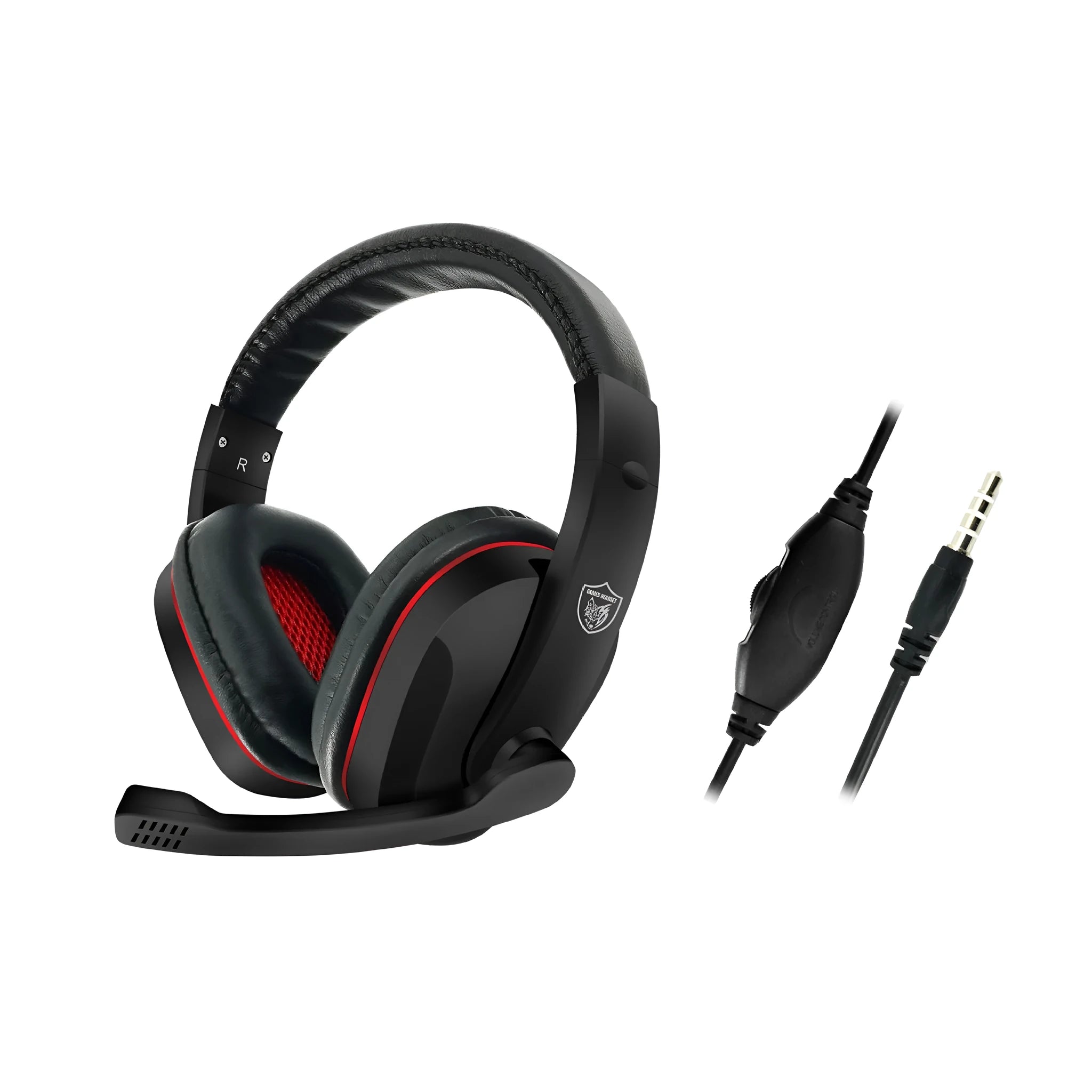Black wired gaming headset with 6.3mm plug and 40mm speaker drivers