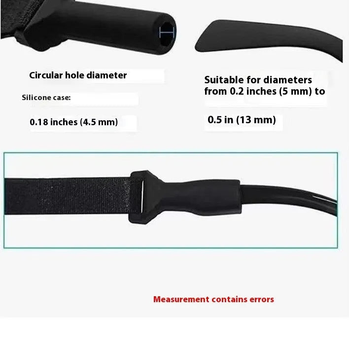 Black adjustable glasses cord strap with silicone ends shown on a pair of spectacles.