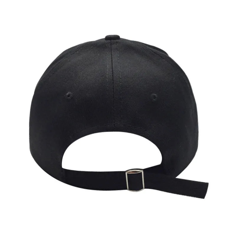 Alien head embroidered baseball cap in black with green label, unisex cotton satin weave