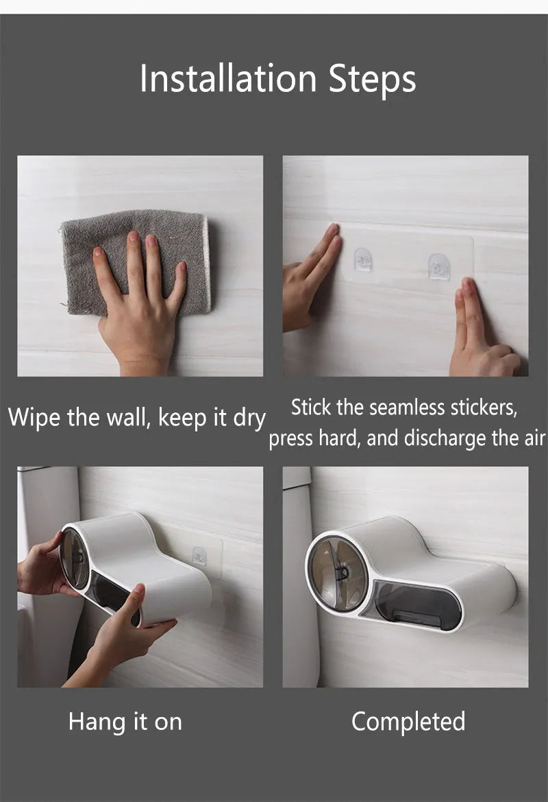 White plastic toilet roll holder with curved design on bathroom surface