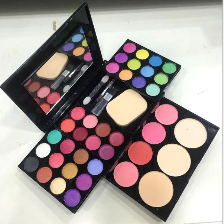Compact 3-layer makeup box with 24 colour eyeshadow 8 colour lipstick and brushes in portable case 14.2cm x 11cm x 3cm