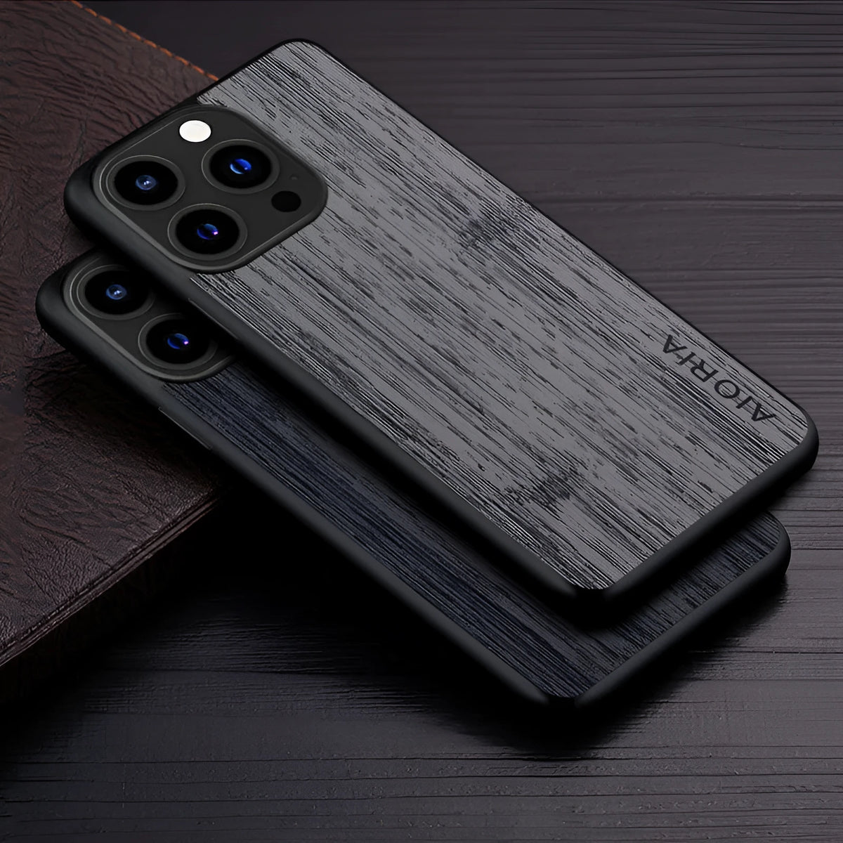 iPhone 7 8 SE phone case in black TPU and PC back cover with industrial style, shown from the back