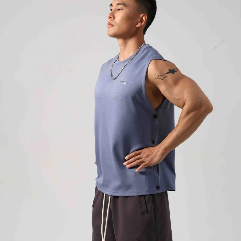 Men's Korean style cotton fitness vest with sides opening and hidden hook design