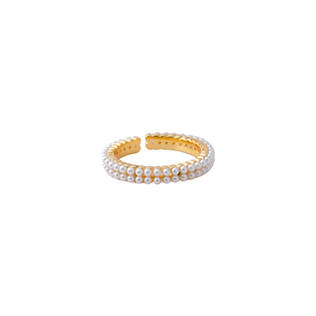 Gold geometric open mouth women's ring with round elements and electroplated copper construction