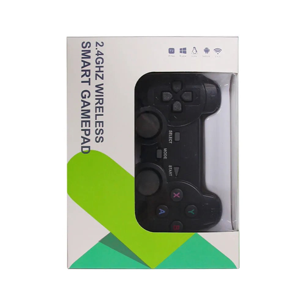 Black wireless 2.4GHz gamepad controller with USB receiver for PC, Android TV, PS3 and STEAM gaming