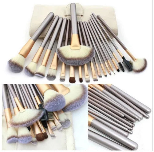 Persian make-up brush set with rice white bristles and champagne colour handles, no logo, 12 18 or 24 pieces