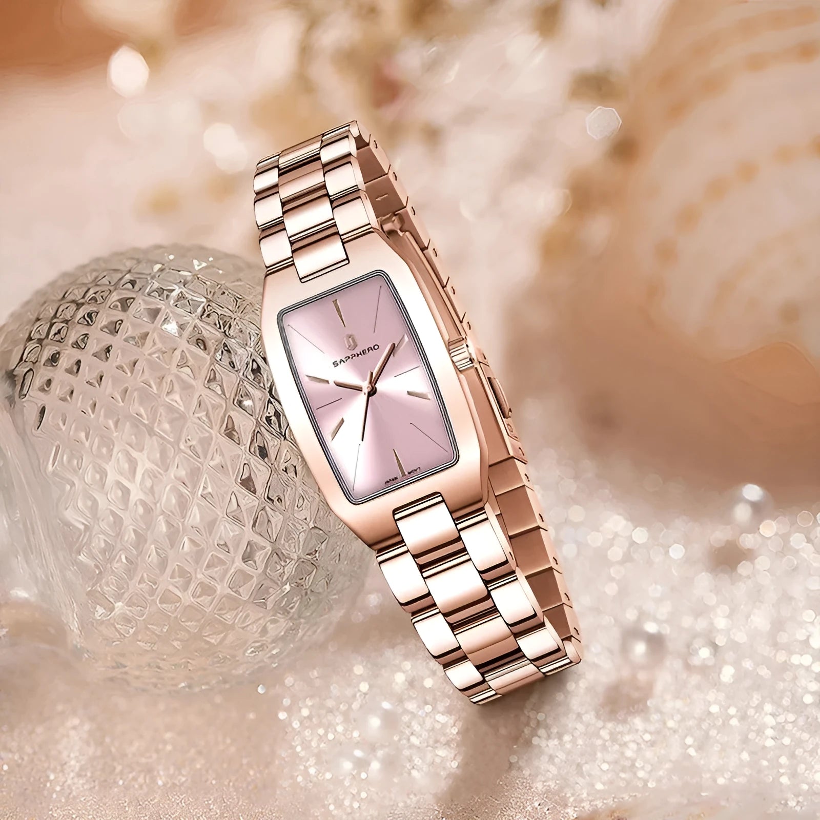 Women's niche personality quartz watch, 8mm thickness, spiral crown, pin buckle, rose red dial, ordinary glass mirror