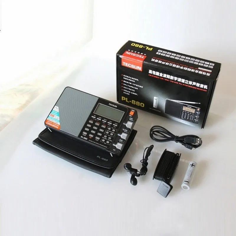 PL-880 high performance full band digital tuning stereo radio in black with built-in speaker and short wave antenna
