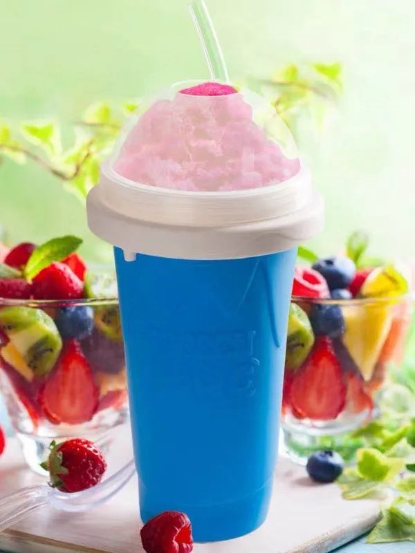 Blue silicone quick refrigeration pinch cup with double-layer construction for fast drink cooling.