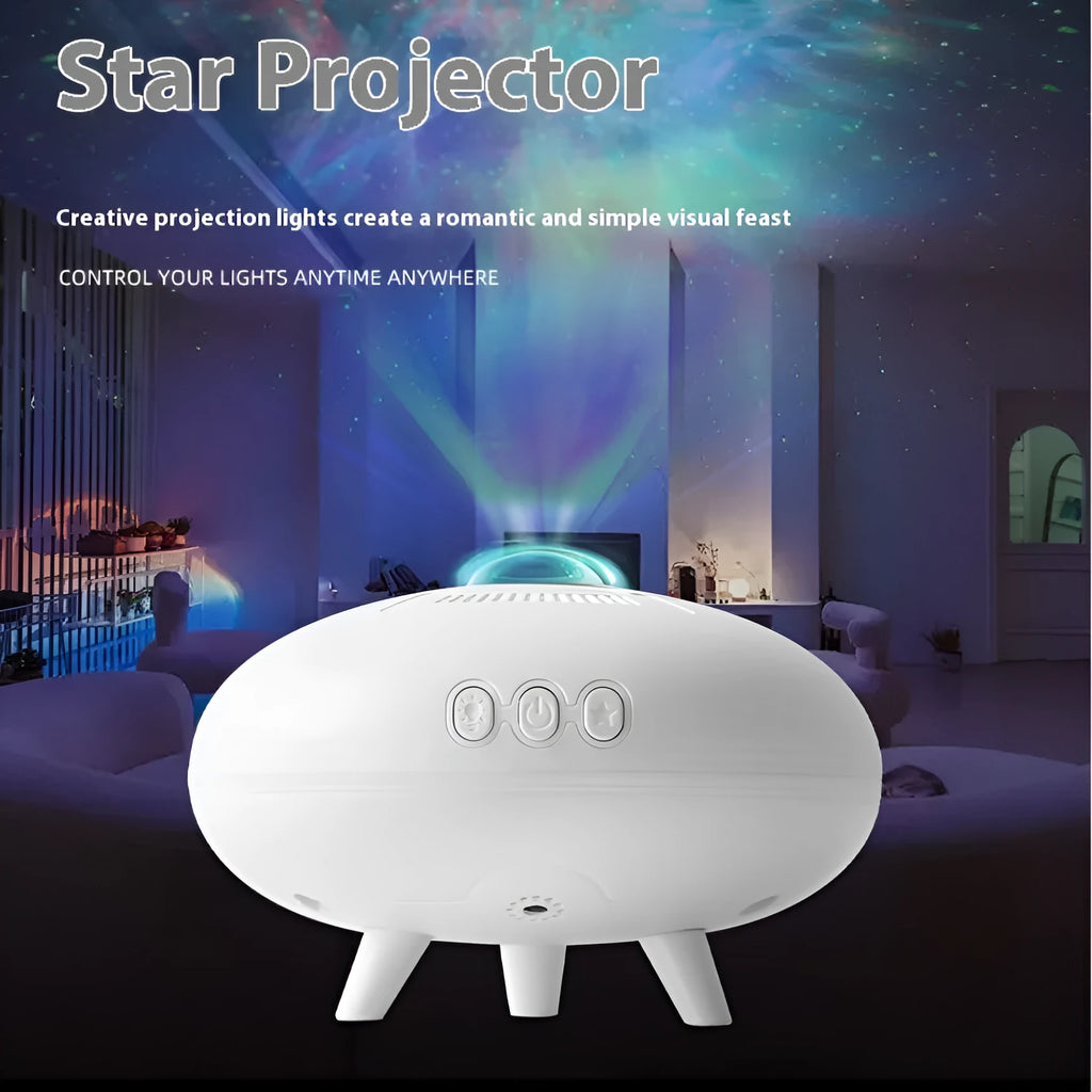 White ABS UFO star light projection lamp with USB power and colourful star projection