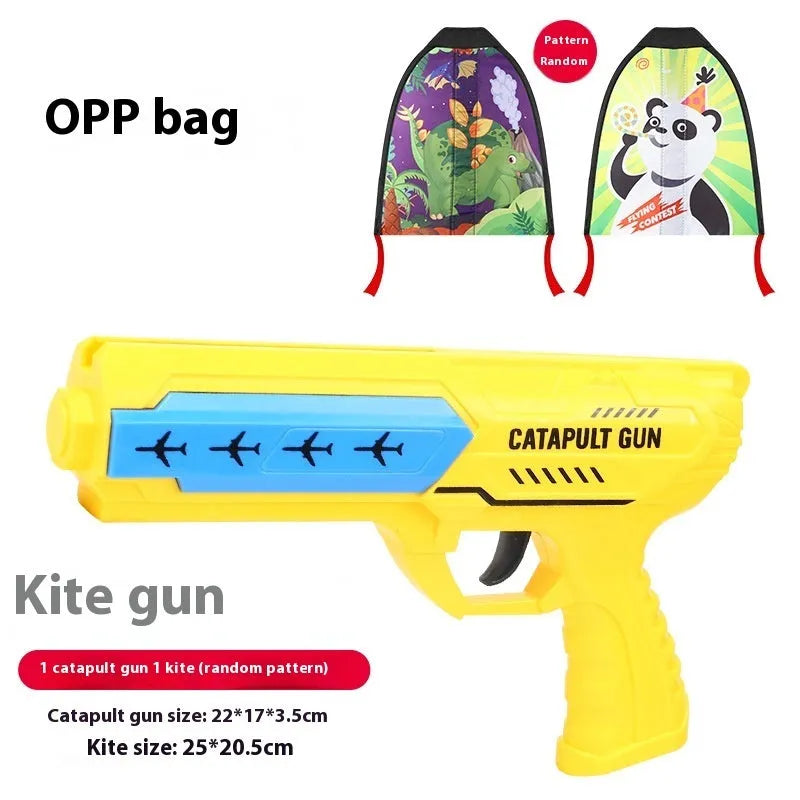 Plastic kite gun toy with rubber band, blue colour, includes kite accessory