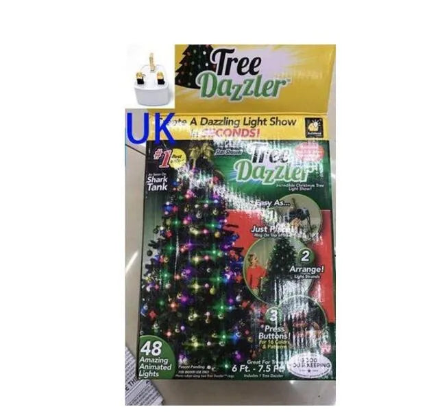 1.8 metre long Christmas tree light string with 64 colour-changing LED lights and a control button.