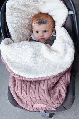 Baby stroller sleeping bag with envelope design in various colours showing lamb cashmere lining and cotton wool filling