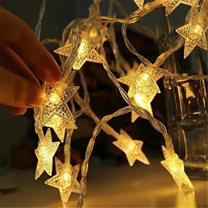 3 metre LED star light string with 20 warm white lights in glass shells for outdoor decoration
