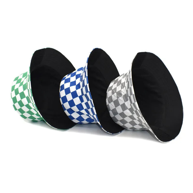 Cotton bucket hat for men, double-sided wear, flat top, size M 56-58cm, in red green blue black or grey