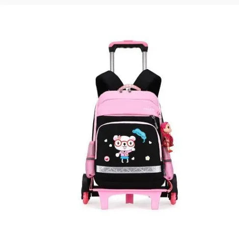 Red detachable trolley backpack for elementary school students with wheels and Oxford cloth construction