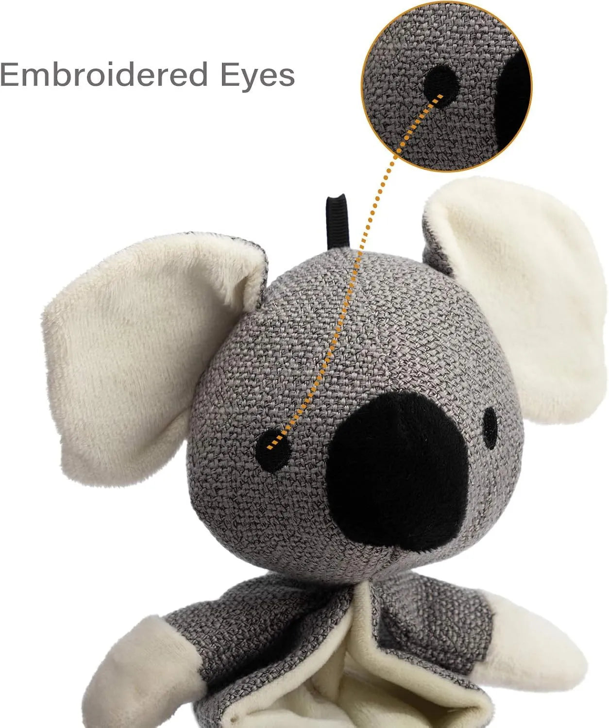 Hollypet grey koala plush dog chew toy with crinkle paper, measuring 30cm long.