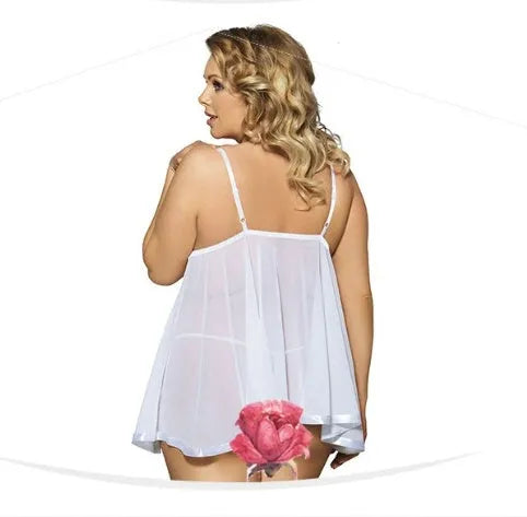 Purple seamless mesh and lace lingerie sleepdress for women, shown on a hanger.
