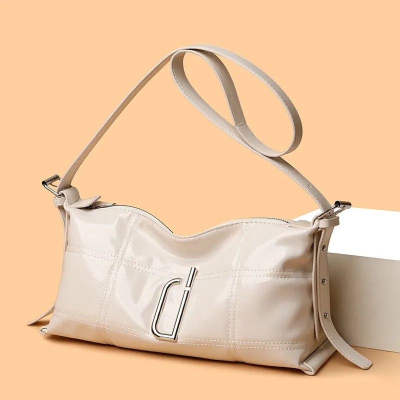 PU leather oil wax crack pillow crossbody bag in beige with single strap