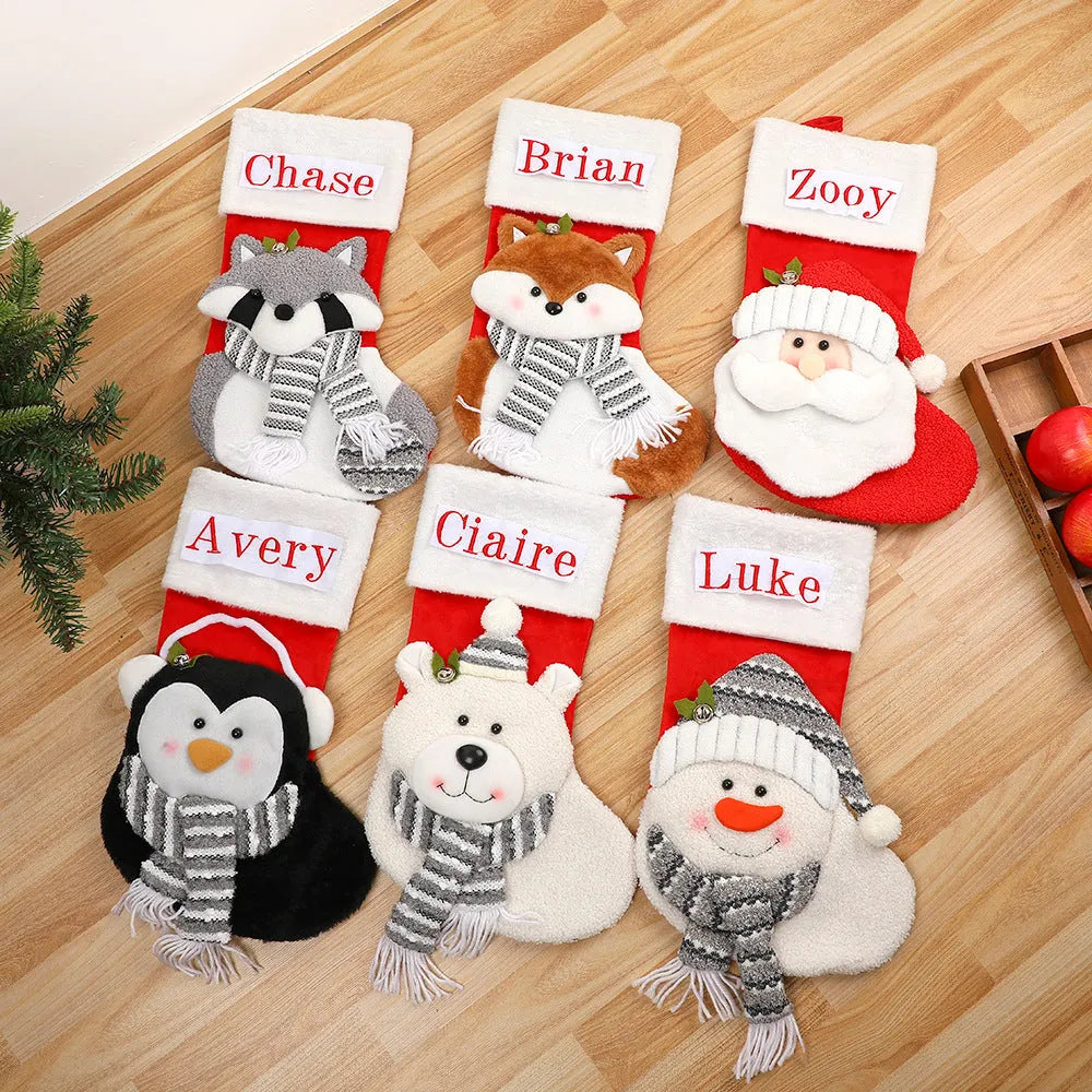 Cartoon Santa Claus cloth gift bag in Fox design with pendant, 43cm long