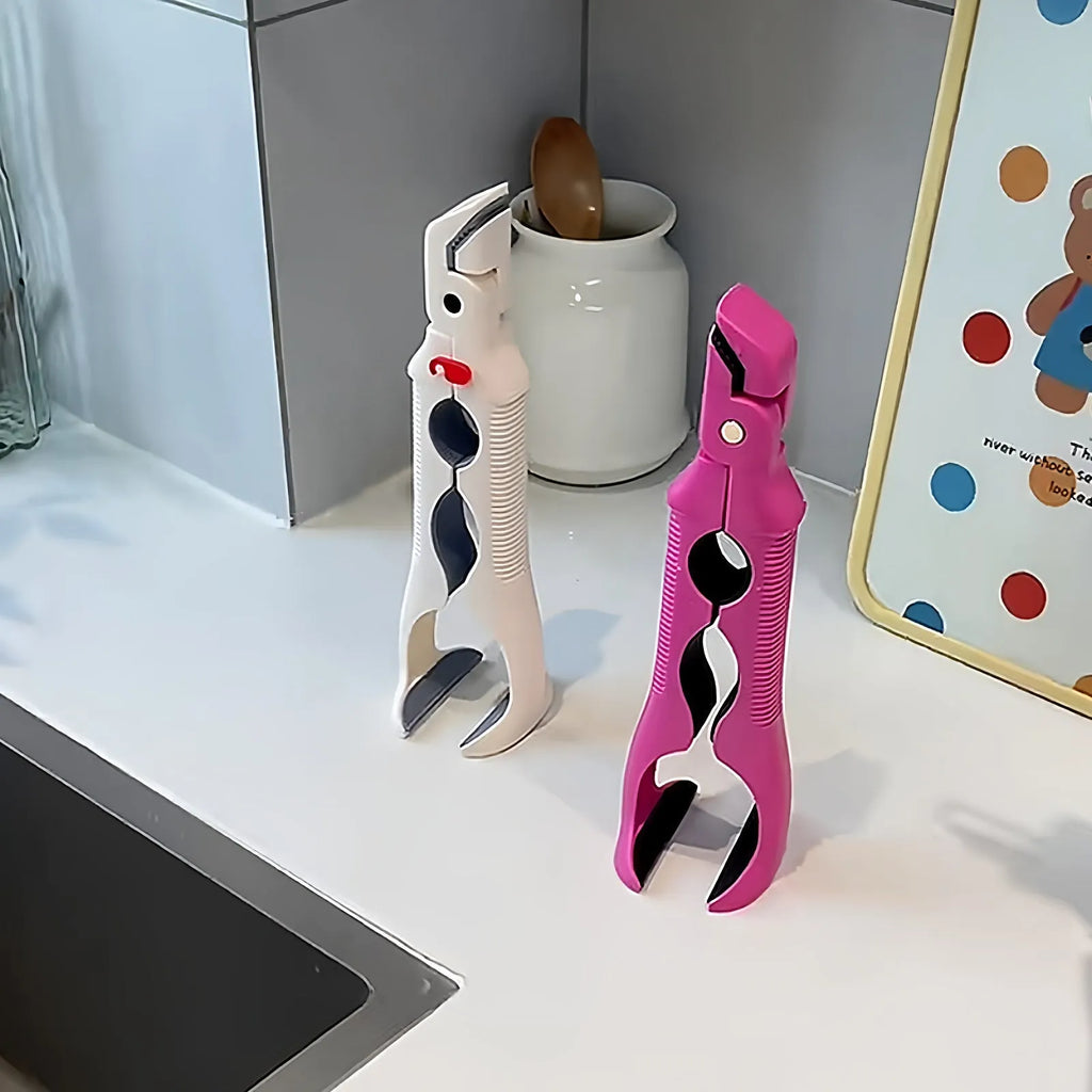 Three-in-one anti-scald clip in rose red with non-slip grip for bowls, plates, and bottles