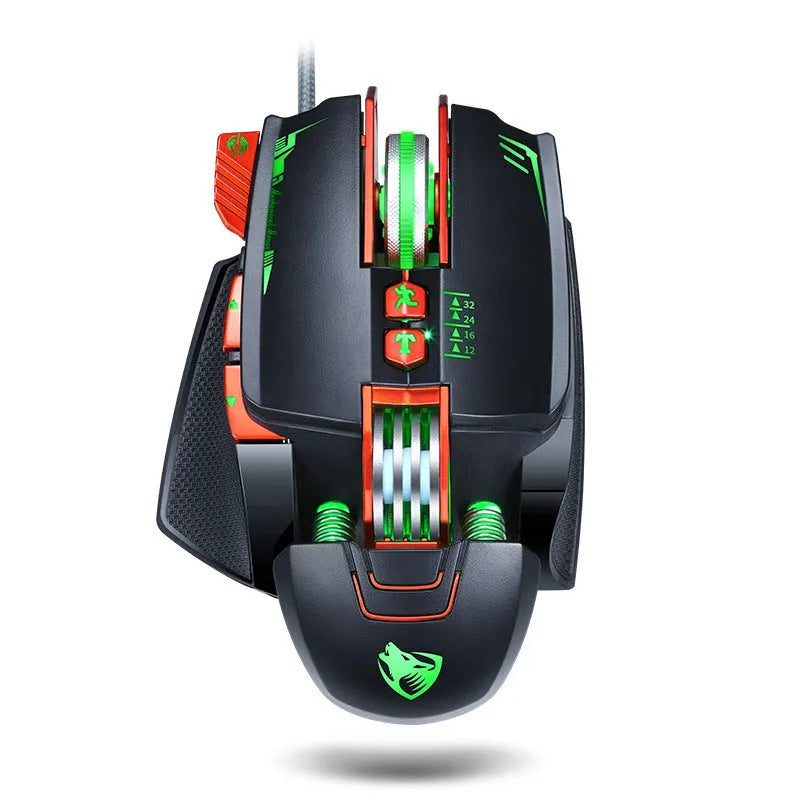 Thunder Wolf V9 wired gaming mouse with six buttons and USB cable in black colour