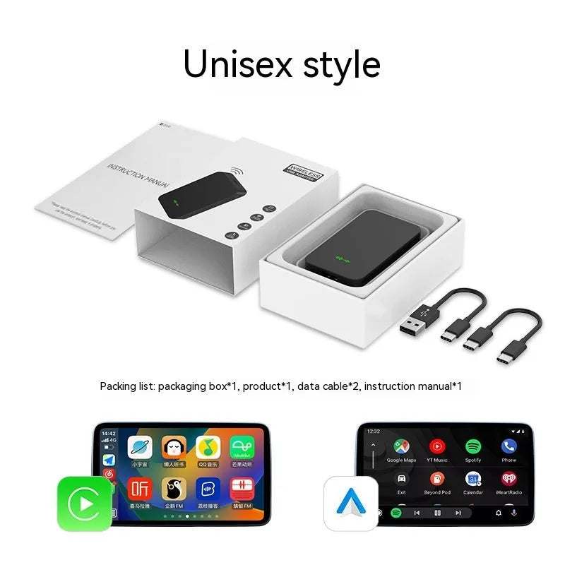 Car wireless entertainment box with 2Air protocol conversion and 76mm compact dimensions