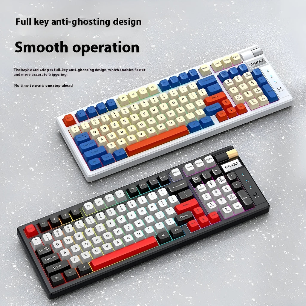Bluetooth mechanical gaming keyboard with charging cable in Black Red or Blue Orange colours