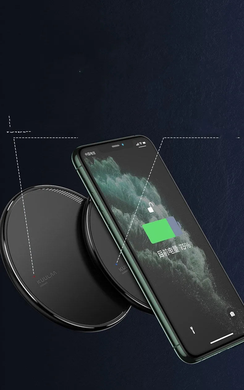 Black kuulaa KL-CD16 wireless disc phone charger with Micro USB port and LED indicator
