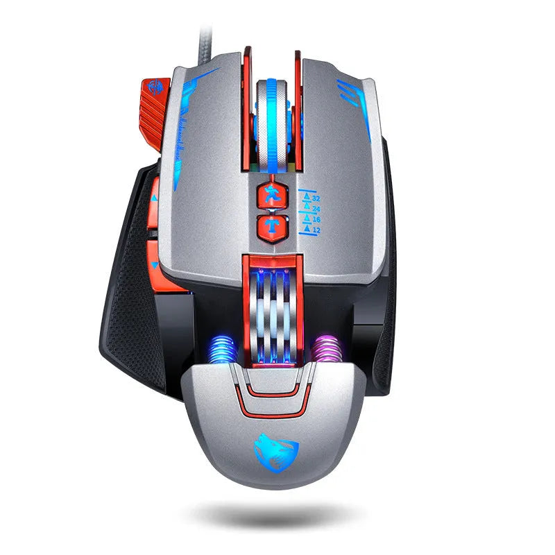 Thunder Wolf V9 wired gaming mouse with six buttons and USB cable in black colour