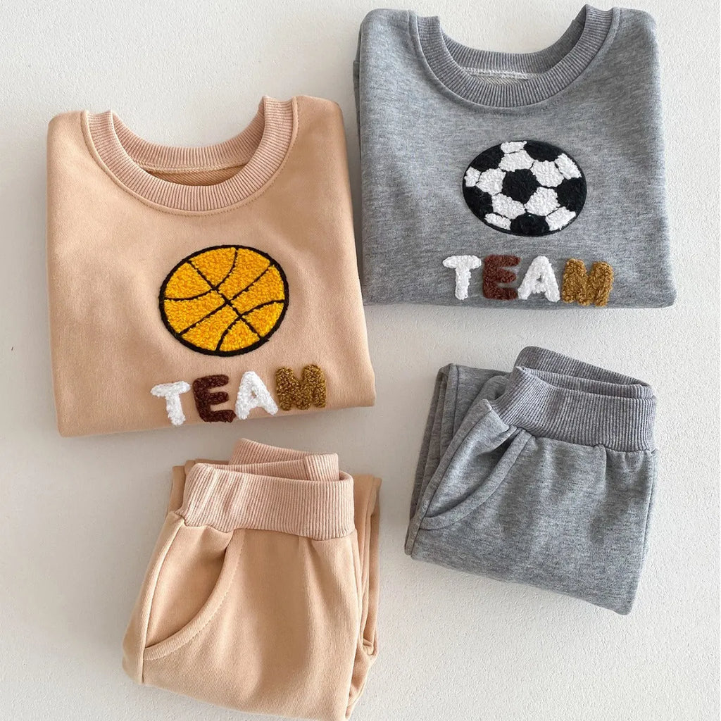 Ins Korean style baby suit two-piece set blouse and pants cotton pullover basketball design
