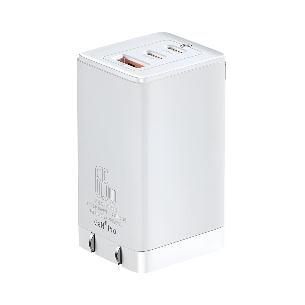 White dual-port USB car charger adapter with USB-A and USB-C ports