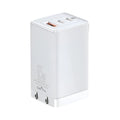 White dual-port USB car charger adapter with USB-A and USB-C ports