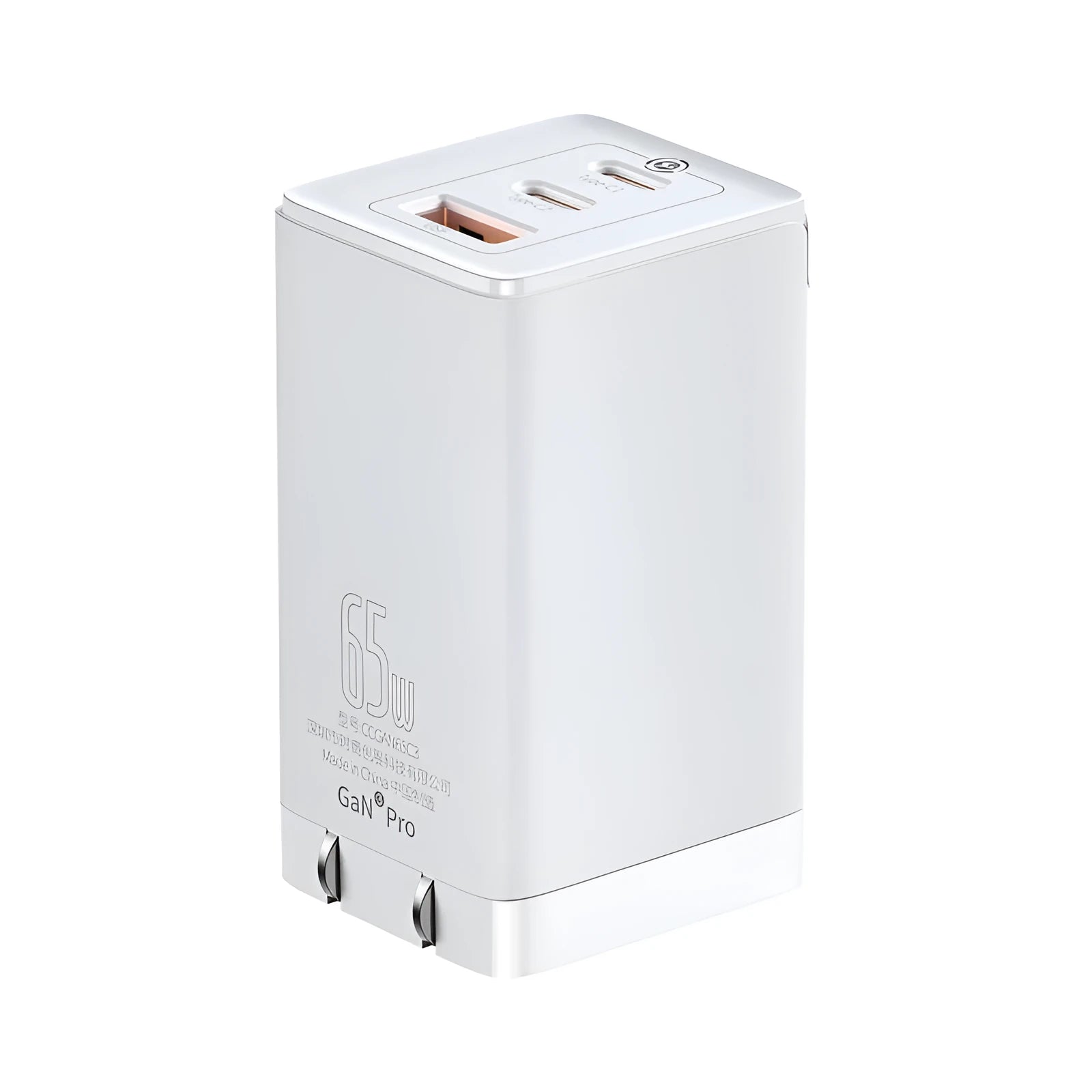 White dual-port USB car charger adapter with USB-A and USB-C ports