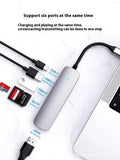 A USB-C 7-in-1 multi-function expansion dock hub with an attached 15cm cable.