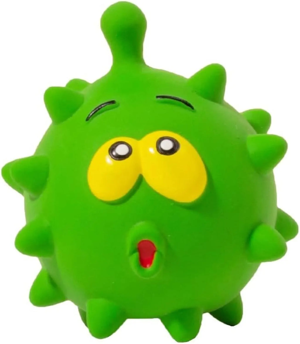 Set of four colourful latex squeaky dog balls with cute faces, each measuring 7.5cm.