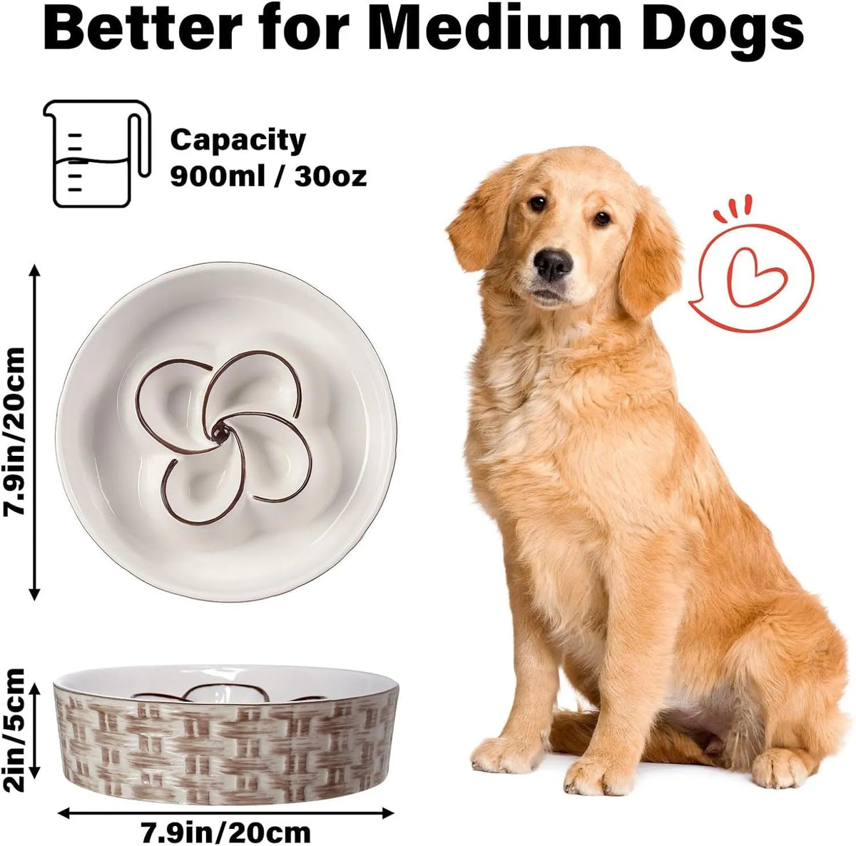 Ceramic slow feeder dog bowl with raised ridges in blue colour on a floor