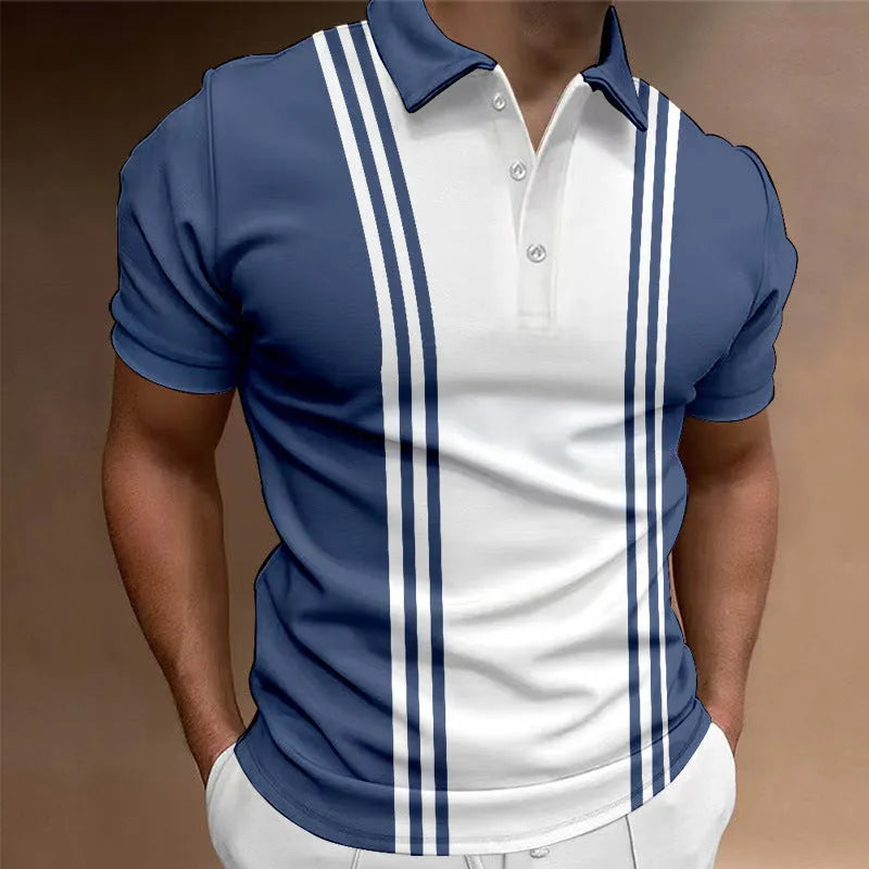 Men's loose fit t-shirt with printed lapel design in polyester fabric showing blue colour option
