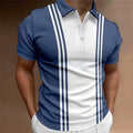 Men's loose fit t-shirt with printed lapel design in polyester fabric showing blue colour option