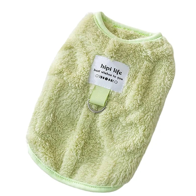 Two-legged dog winter coat in blue, green or yellow, cotton vest with heart pattern, sizes XS to XXL