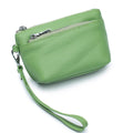 Women's leather long wallet clutch in avocado green with zipper closure and visible sewing lines