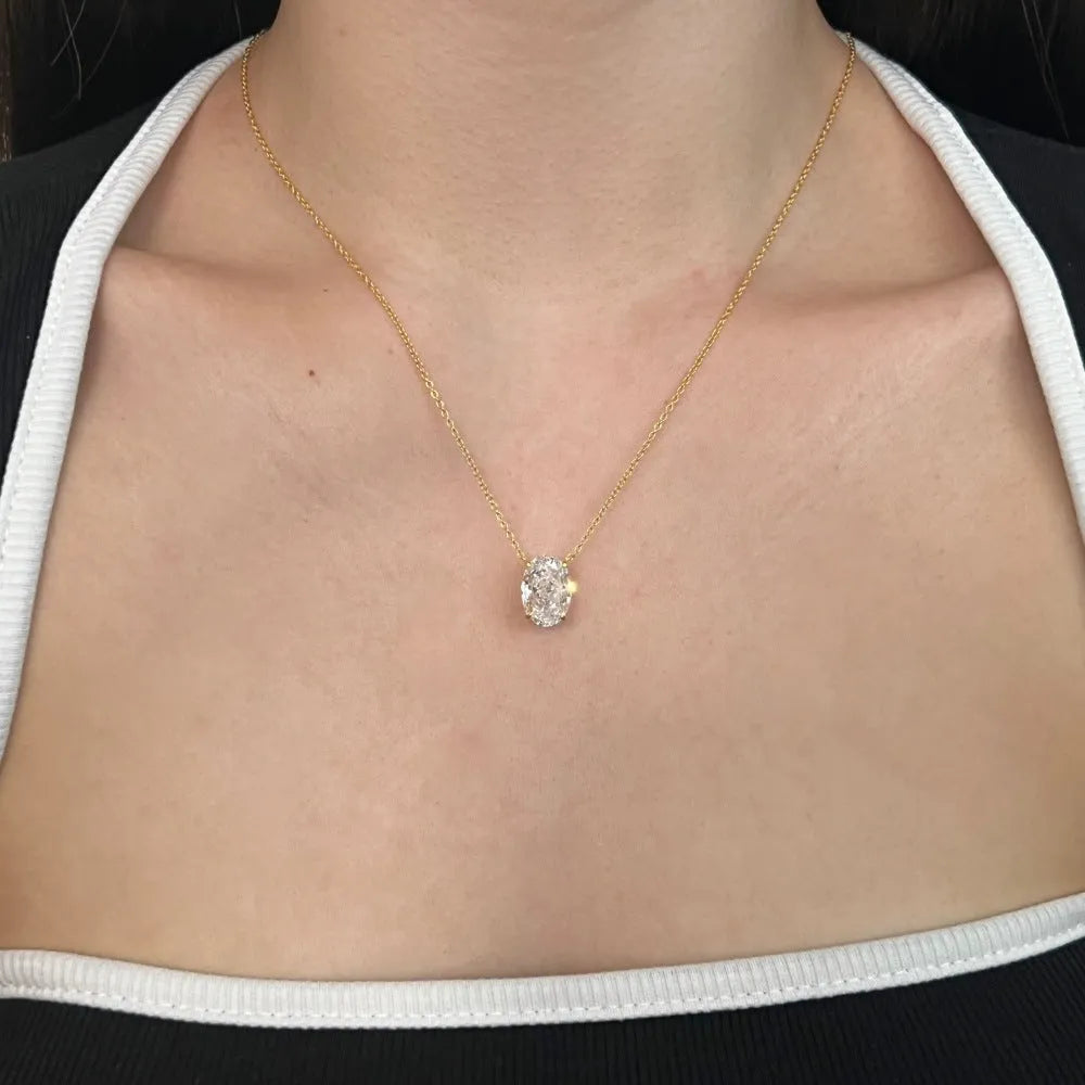 925 silver oval ice flower fashion necklace for women in platinum finish