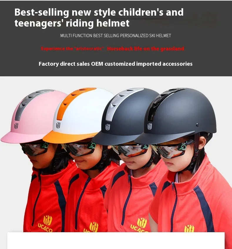 Lightweight equestrian riding helmet in silver black colour with ABS EPS construction