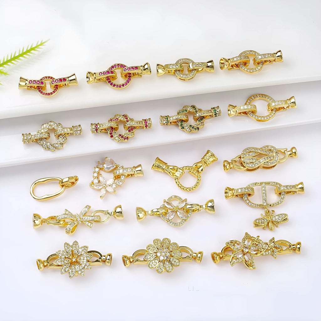 Small gold colour pearl necklace buckle with electroplated finish for jewellery making