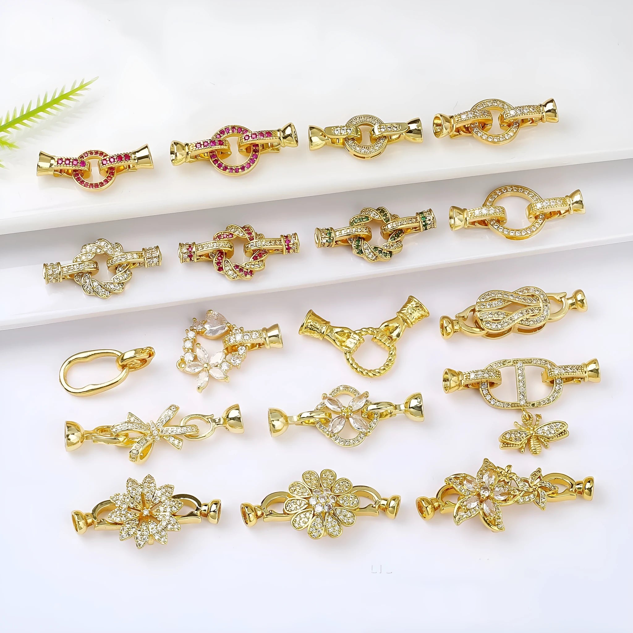 Small gold colour pearl necklace buckle with electroplated finish for jewellery making