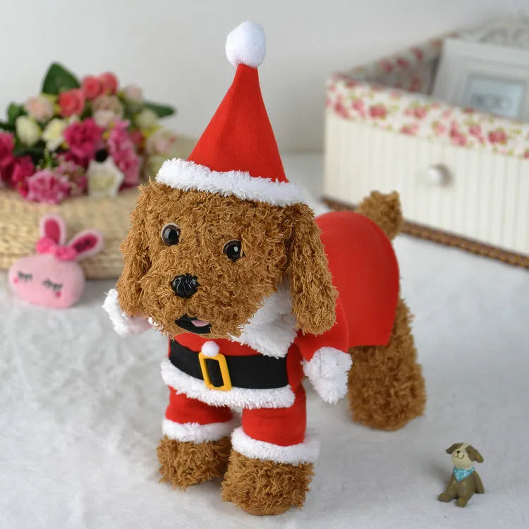 Red polar fleece standing Santa Claus costume for pets with England style design