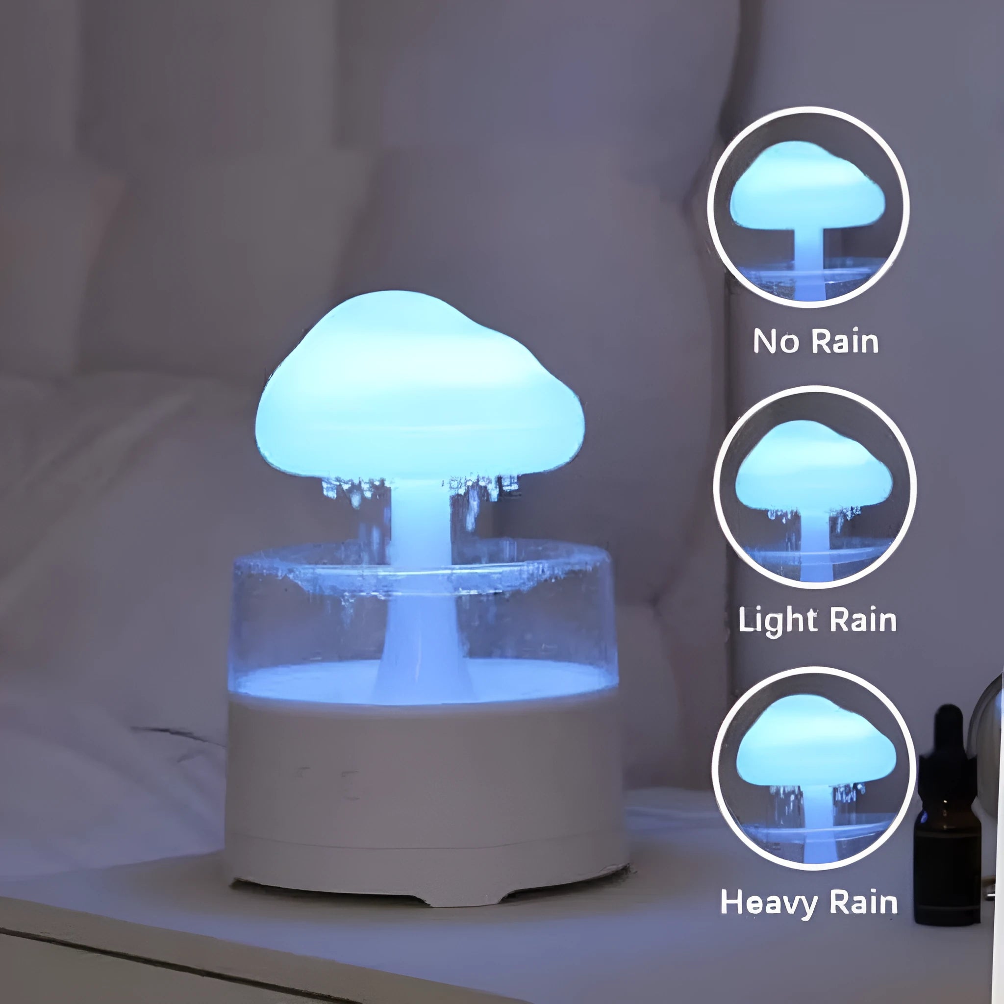 Creative mushroom cloud shaped resin desktop aroma diffuser with white colourful light and USB power